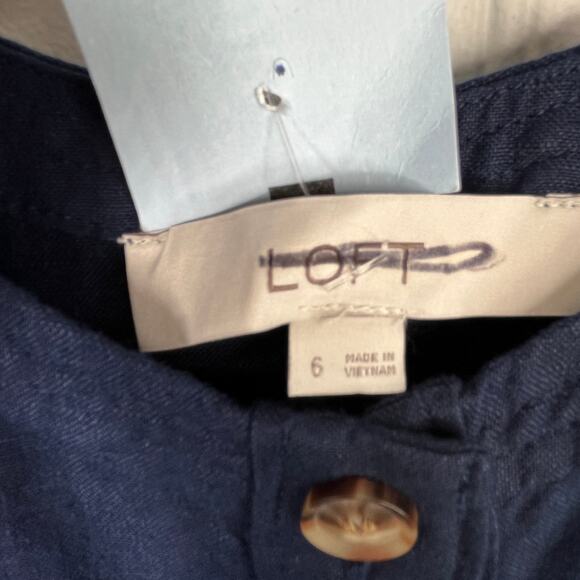 Loft Navy Button Down Dress Sleeveless Woven Linen Scoop Neck Button Front Sz 6 - Picture 4 of 6